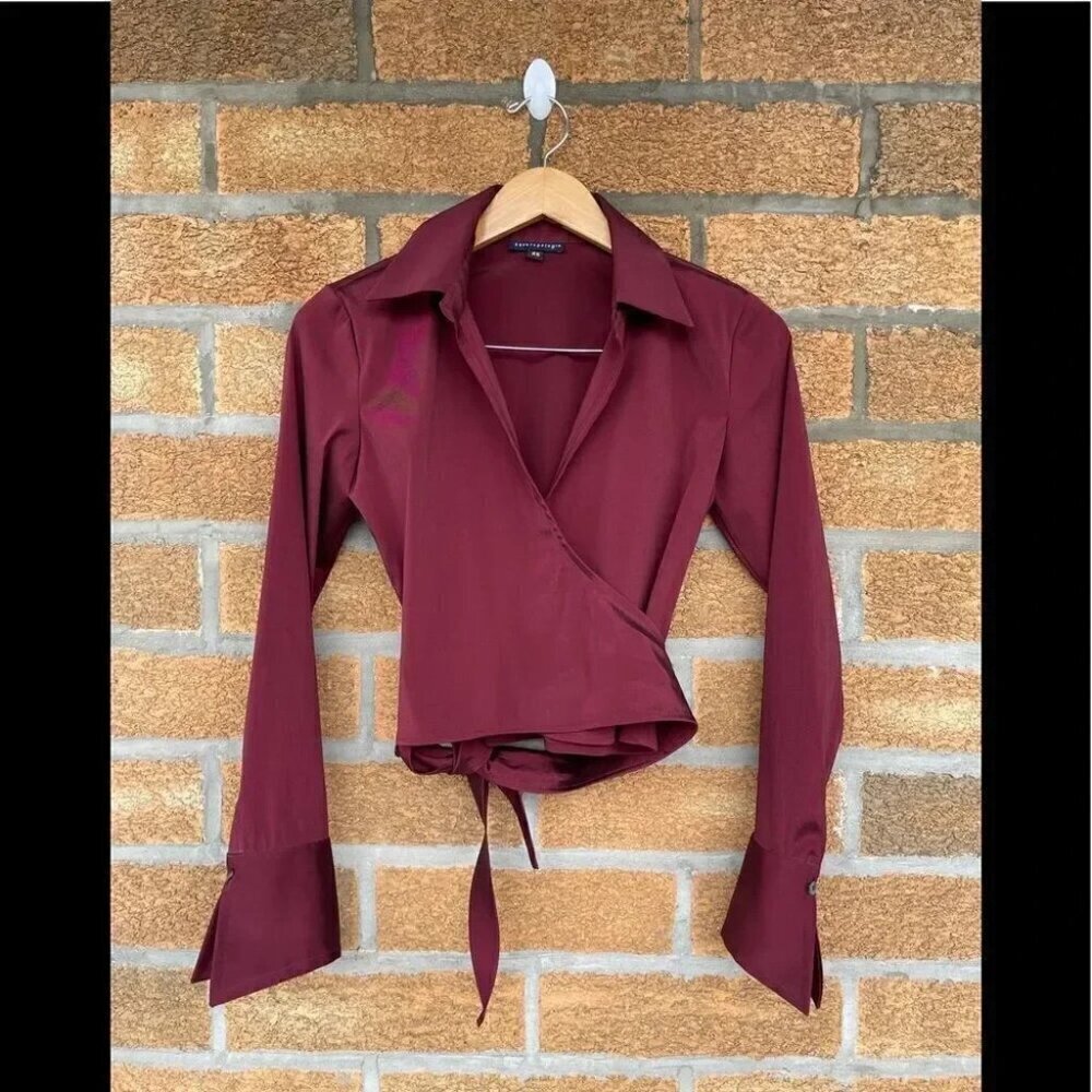 Antropologie burgundy metallic blouse XS